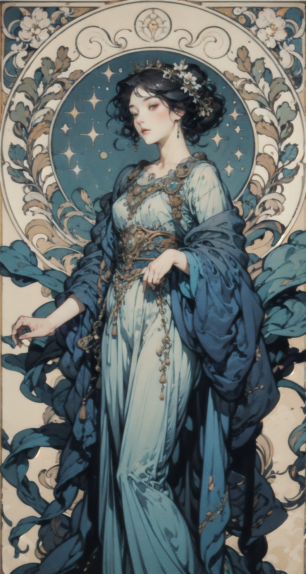 00409-1733822473-_lora_Mucha_0.7_,Mucha,1girl,Outstanding,high quality,_lora_塔罗牌tarot_2.0_0.4_,_lora_暗香_v1.0_0.2_,_lora_国风.大漆_v1.0_0.3_,.png